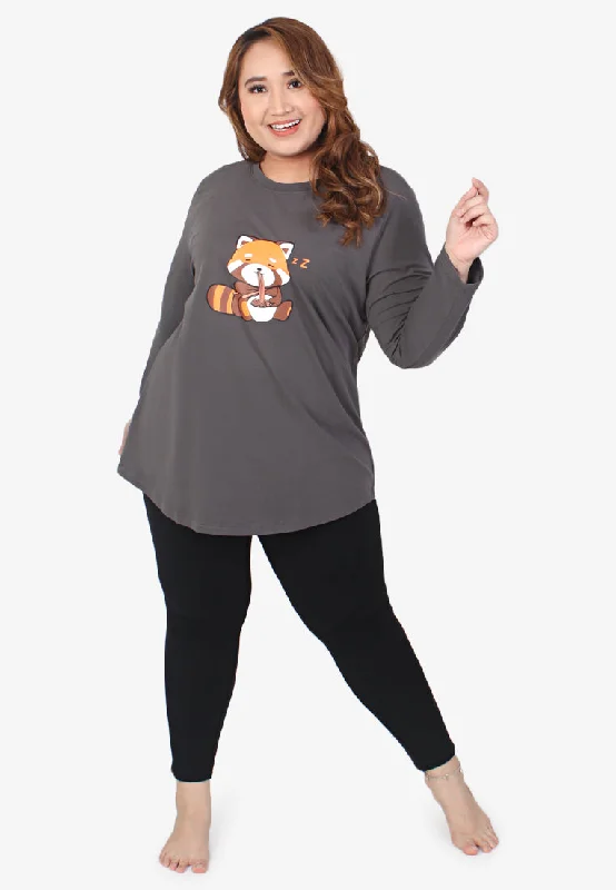 Red Panda Cute Animals Sleep Tee - Grey