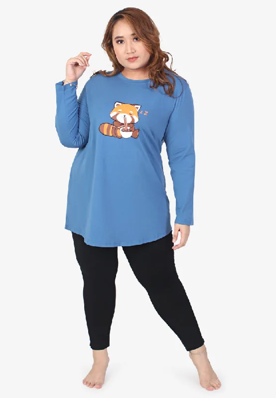 Red Panda Cute Animals Sleep Tee - Blue