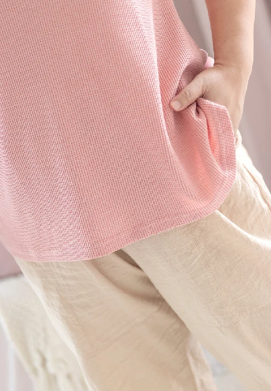 Waffy Short Sleeve Waffle Top - Pink