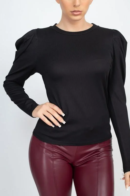 SHOPIRISBASIC Puff Long Sleeve Ribbed Shirt