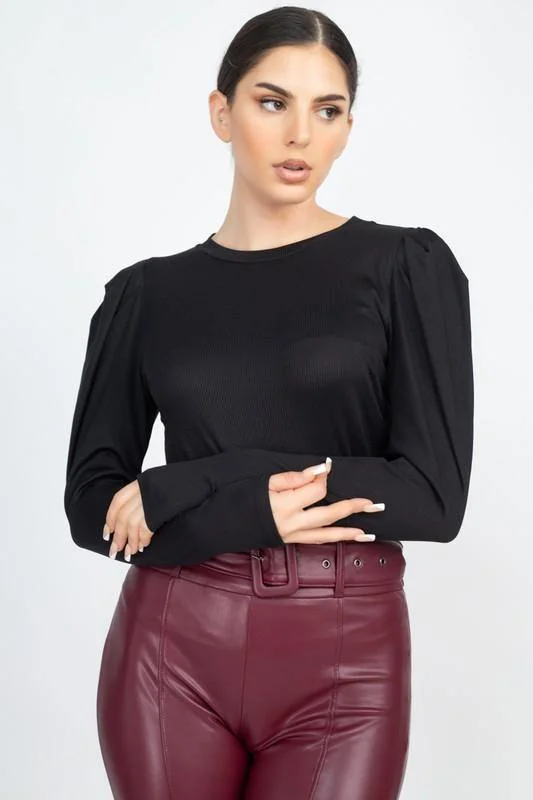 SHOPIRISBASIC Puff Long Sleeve Ribbed Shirt