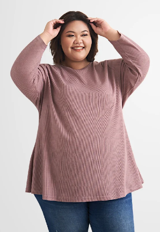 Wanda Casual Waffle Long Tee - Light Mauve