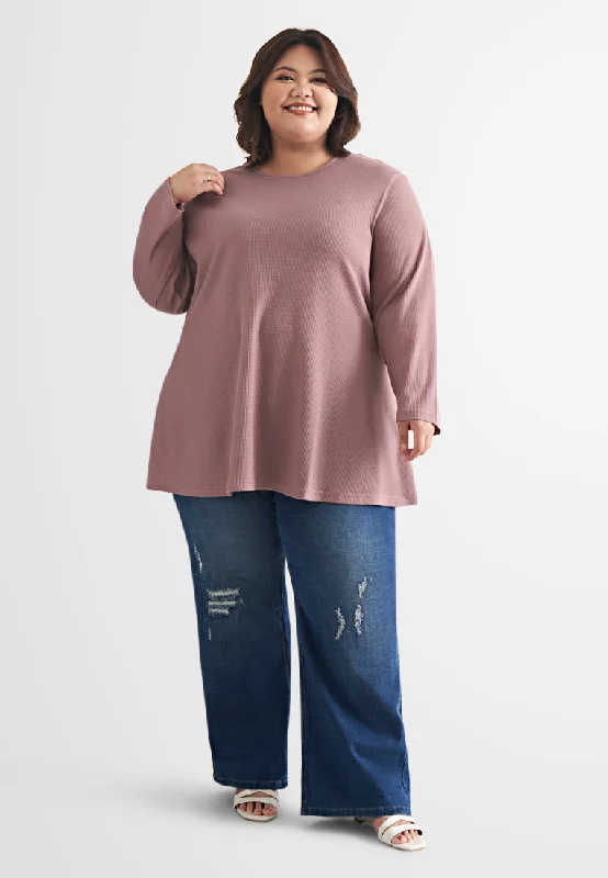 Wanda Casual Waffle Long Tee - Light Mauve