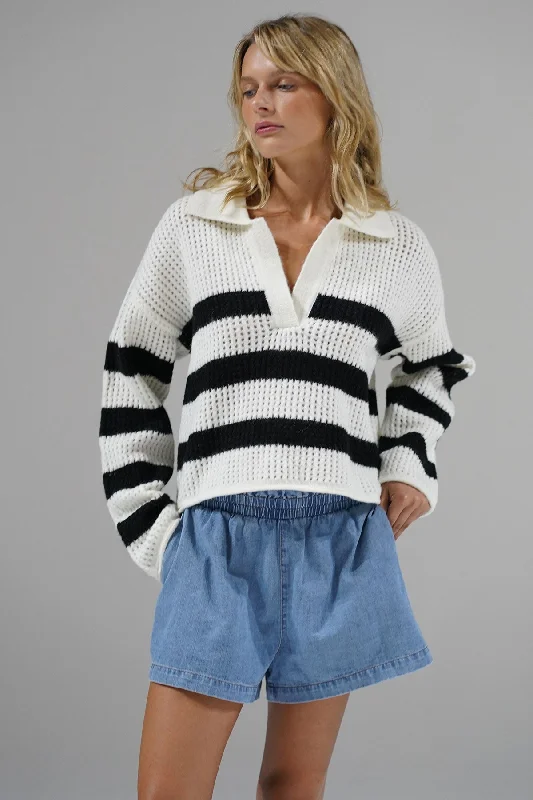 Ari Stripe Sweater - Ivory Black Stripe