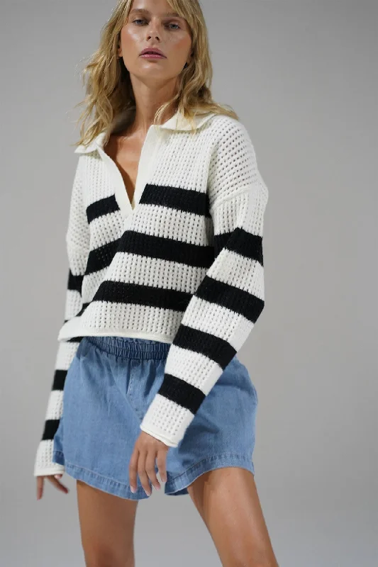 Ari Stripe Sweater - Ivory Black Stripe