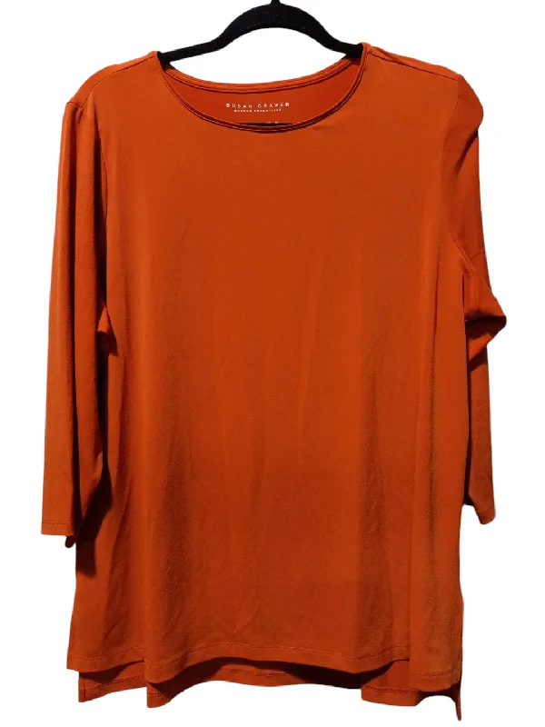 Blouse 3/4 Sleeve By Susan Graver In Orange, Size: L