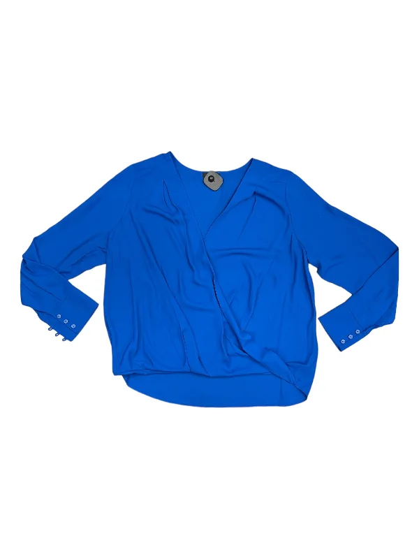 Blouse Long Sleeve By Halogen In Blue, Size: L