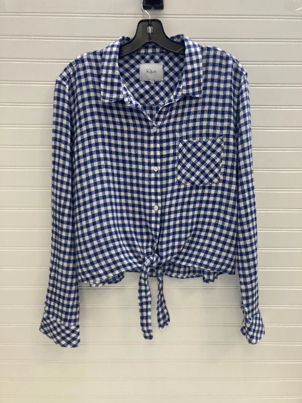 Blouse Long Sleeve By Rails In Blue & White, Size: L