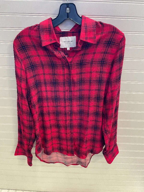 Blouse Long Sleeve By The Shirt In Black & Red, Size: S