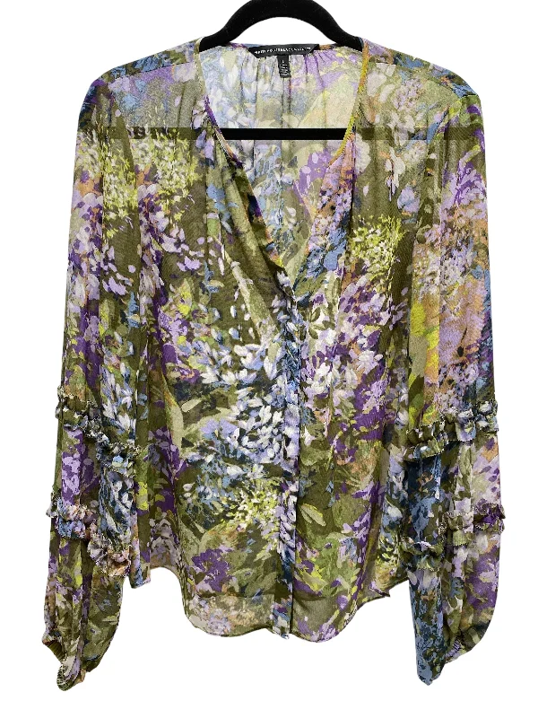 Blouse Long Sleeve By White House Black Market In Floral Print, Size: L