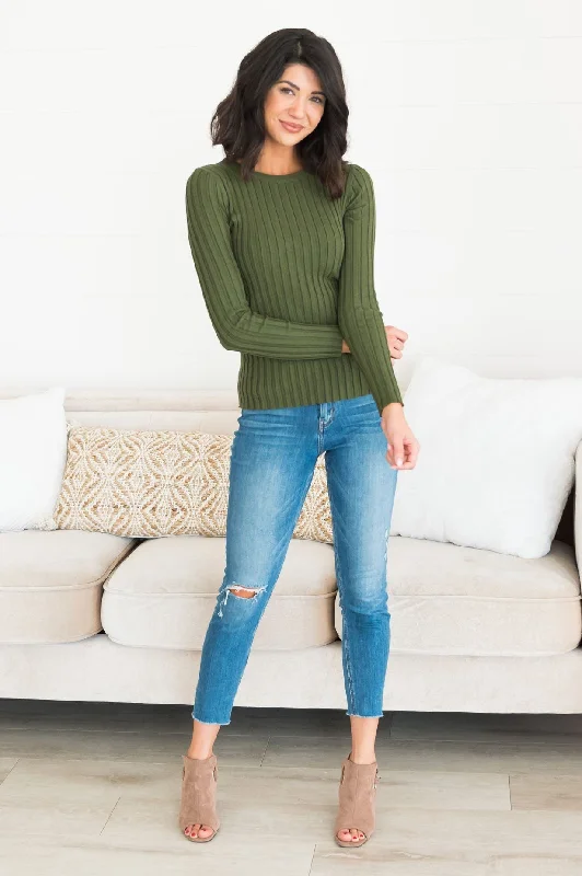 Falling Forward Modest Ribbed Sweater