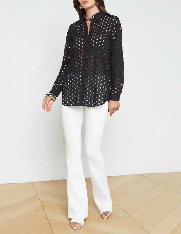 L'Agence Lindy Eyelet Long Sleeve Blouse