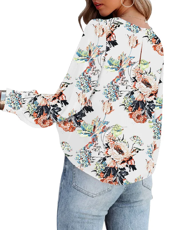 Women's Casual Blouse Crewneck Long Sleeve Flowy Basic Tops Shirt