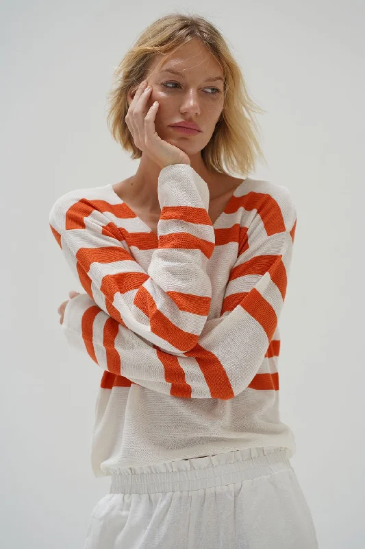 Lucky Sweater - Coral Ivory Stripe