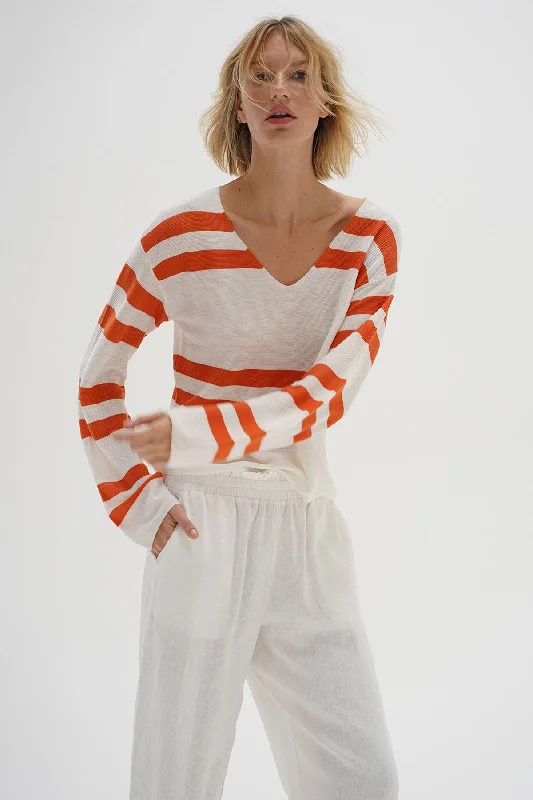 Lucky Sweater - Coral Ivory Stripe