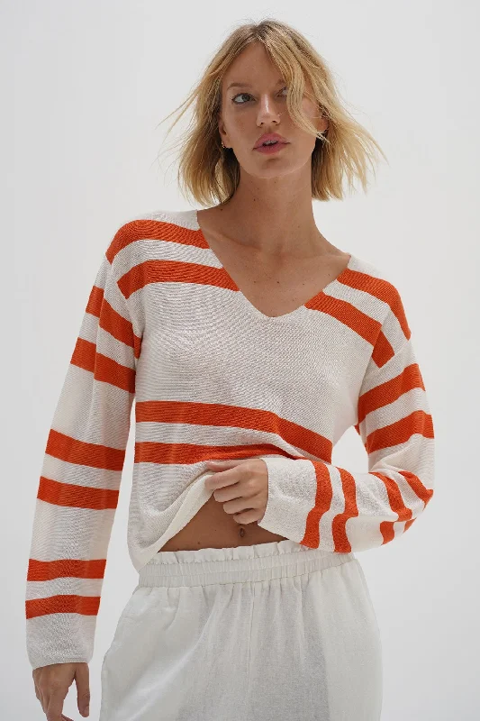 Lucky Sweater - Coral Ivory Stripe