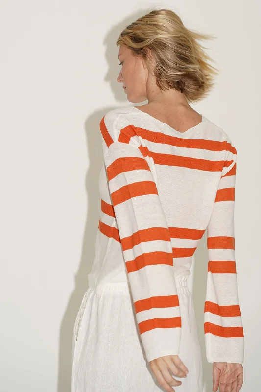 Lucky Sweater - Coral Ivory Stripe