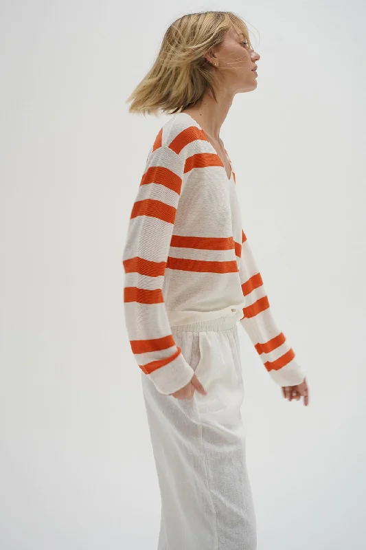 Lucky Sweater - Coral Ivory Stripe