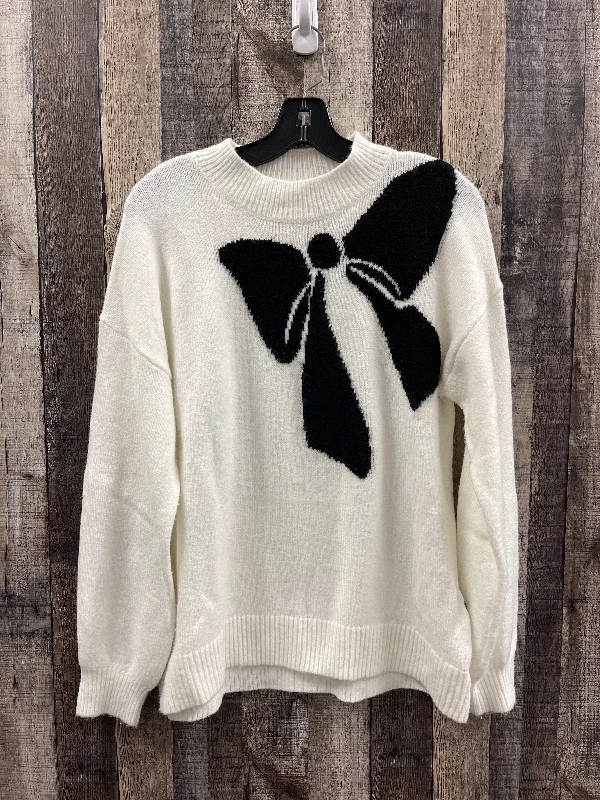 Sweater By Loft In White Black, Size: M