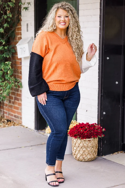 Color Mix Cozy Sweater, Copper-Ivory-Black