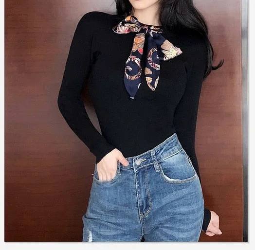 Knitted Sweater Women Winter Basic Tops Fashion Bow Tie Lace Up Elasticity Elegant Ladies Pullovers Sweaters Solid Slim Jumpers