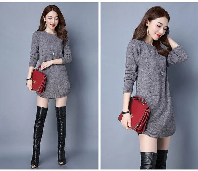 New Autumn Winter Women Sweaters Knit Pullover Solid Color O-neck Long-sleeved Sweaters Fashion Loose Knit Pullover Women Tops