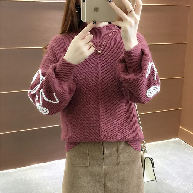 New  Fashion 2019 Women Autumn Winter  Embroidery Cat Brand  Sweater Pullovers  Warm  Knitted Sweaters Pullover  Lady