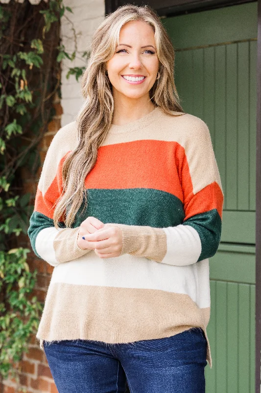 Spice Latte Stripe Sweater, Green-Taupe