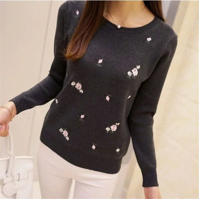 Winter Sweaters 2017 Women Embroidery Ladies Pullover Female Autumn High Elastic Tricot Jumper Fashion Winter Tops Pull Femme