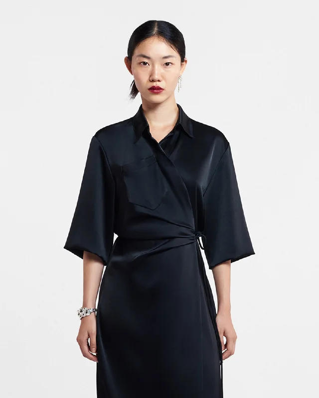 Lais - Draped Front Shirt Dress - Black