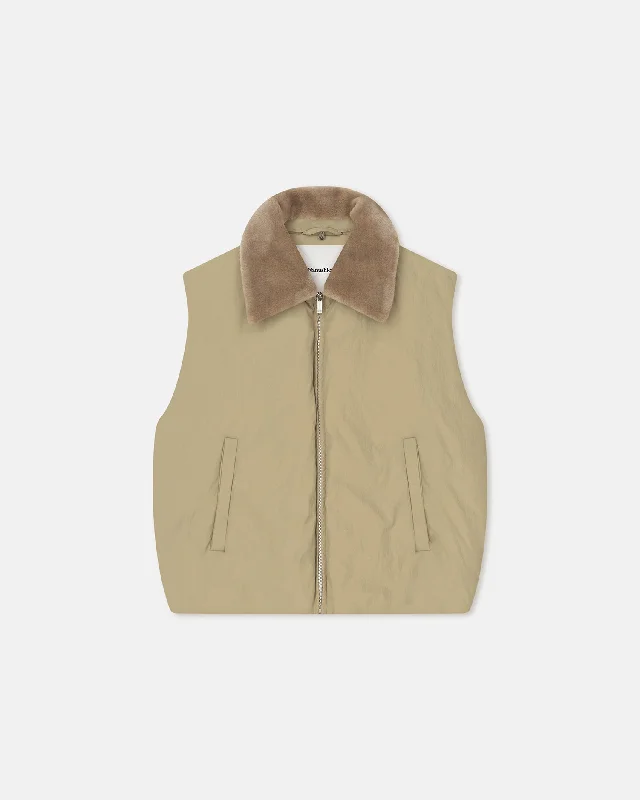 Mexim - Faux Fur and Tech Nylon Vest - Sage/ Beige