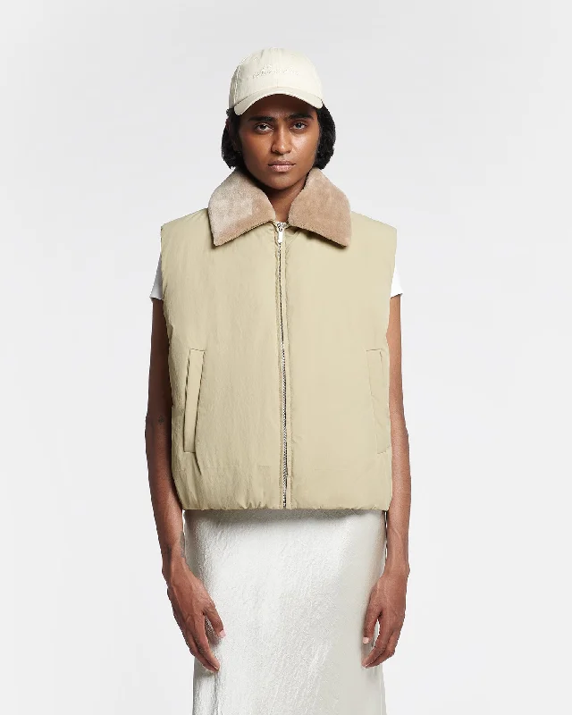 Mexim - Faux Fur and Tech Nylon Vest - Sage/ Beige