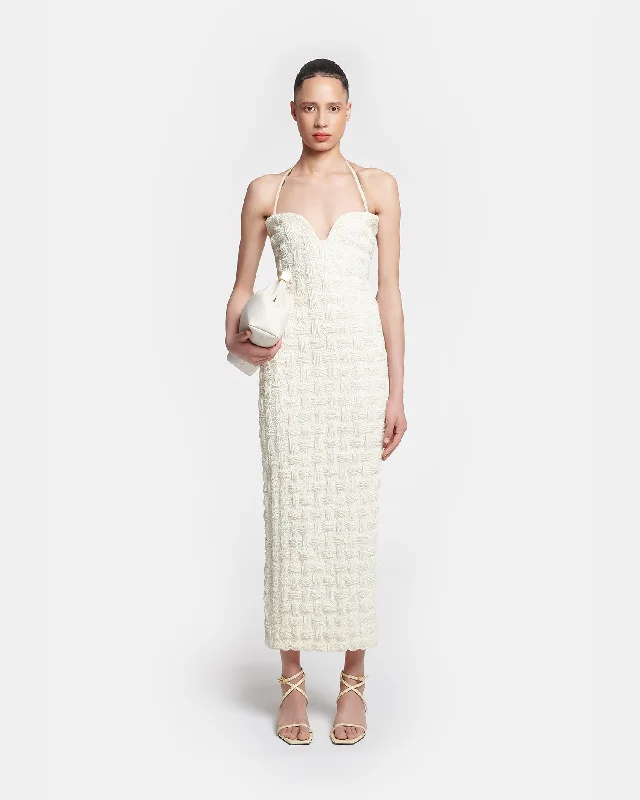 Haylen - Seersucker Tech Linen Midi Dress - Creme