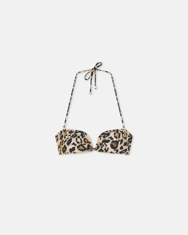 Manou - Ruched Halterneck Bikini Top - Leopard