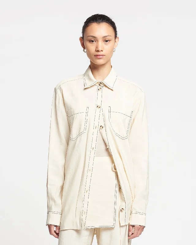 Metta - Glass Poplin Shirt Dress - Oat