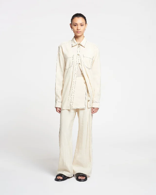 Metta - Glass Poplin Shirt Dress - Oat