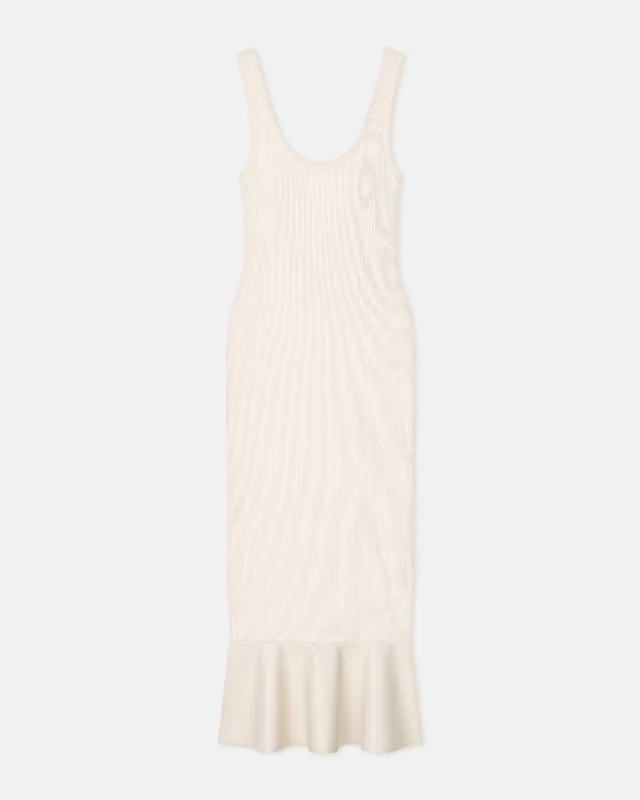 Talulla - Leather-Trimmed Ribbed-Jersey Midi Dress - Creme