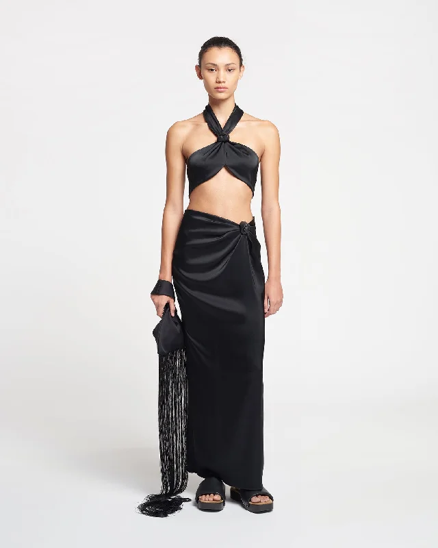 Nago - Knotted Slip Satin Skirt - Black