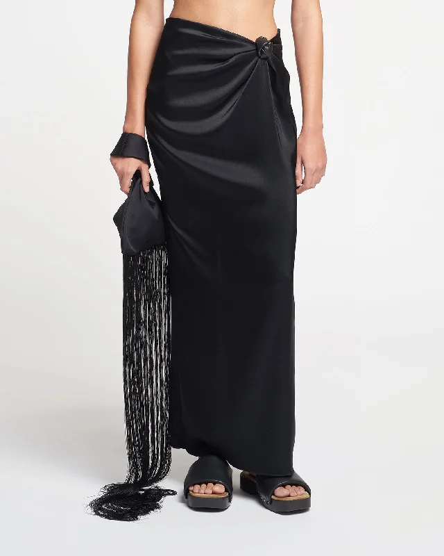 Nago - Knotted Slip Satin Skirt - Black