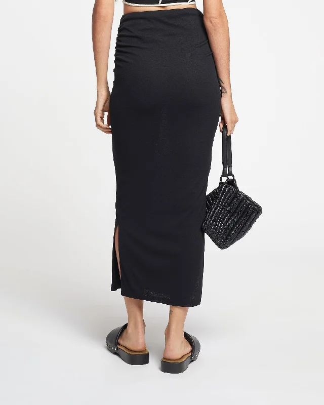 Norine - Ruched Mesh-Jersey Midi Skirt - Black