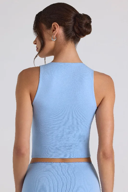 Modal Bow-Detail Crop Top in Sky Blue