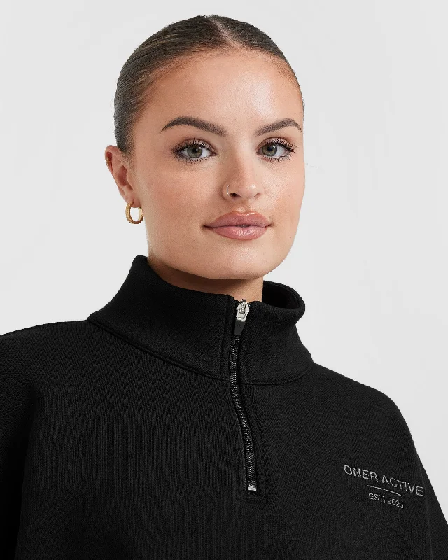 All Day Est 2020 Crop 1/4 Zip Sweatshirt | Black