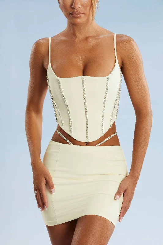 Embellished Corset Crop Top in Ivory