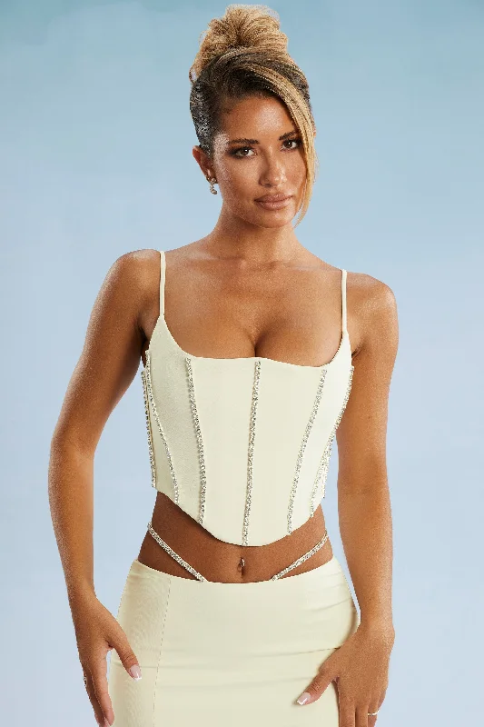 Embellished Corset Crop Top in Ivory