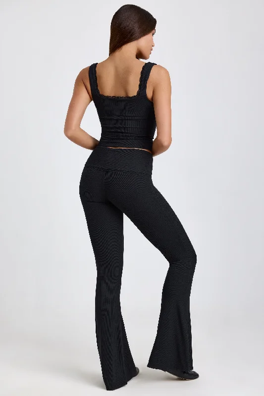 Ribbed Modal Lace-Trim Tank Top in Black