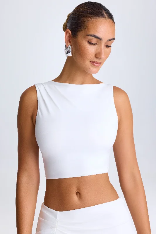 Draped Open-Back Tank Top in White