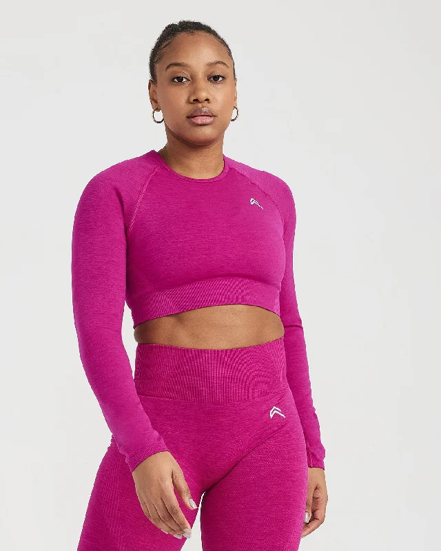 Classic Seamless 2.0 Long Sleeve Crop Top | Fuchsia Marl