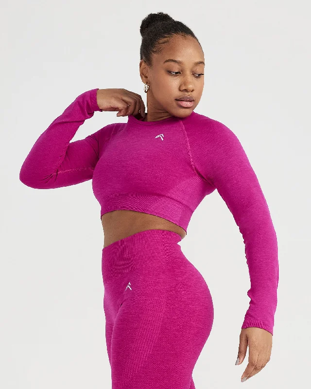 Classic Seamless 2.0 Long Sleeve Crop Top | Fuchsia Marl