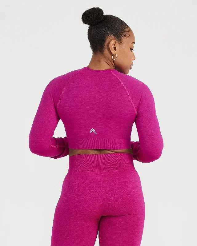 Classic Seamless 2.0 Long Sleeve Crop Top | Fuchsia Marl