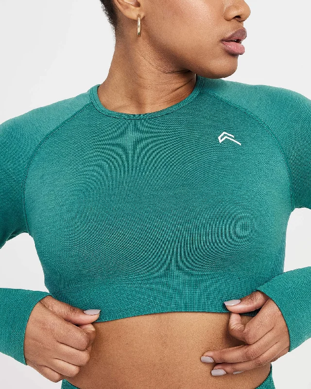 Classic Seamless 2.0 Long Sleeve Crop Top | Mineral Green Marl